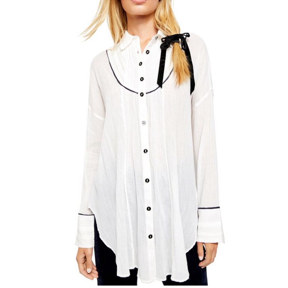 Free People Amore Amore Button Up Oversized Blouse